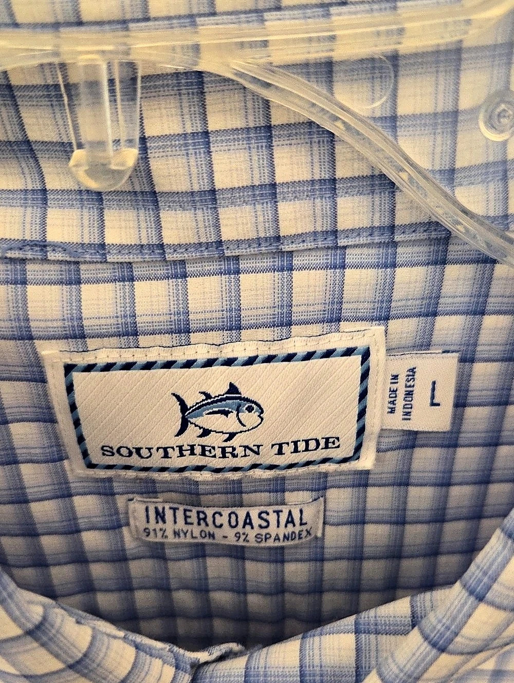 Southern Tide Intercoastal Check Sport Shirt Blue & White Large
